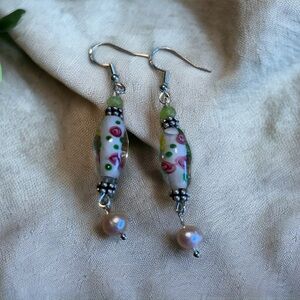 Vintage lamp work beaded earrings, sterling ear wires NWT